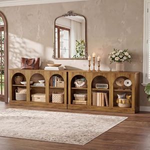 Tribesigns Farmhouse Console Table Set of 2, Extra Long Entryway Table with 3 Tier Storage, Wooden Rectangular Sofa Table Behind The Couch for Entrance, Hallway, Living Room Natural Wood