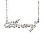 Dainty Friendship Name Necklace Silver for Girls with Heart Pendant Avery