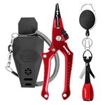 SAMSFX Aluminum Saltwater Fishing Pliers Locking with Quick Nail Knot Tying Tool and Zinger Retractor (Red)