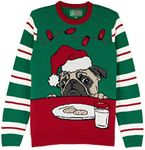 The Ugly Sweater Co. Light Up Ugly Christmas Sweater with LEDs - Snug Fit, Motion Activated Light Up Ugly Sweater Designs. (Emerald - Pug Cookies LED, XX-Large)