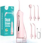 COSLUS Water Teeth Flosser C20 (F5020E): 300ML Electric Water Tooth Floss Cordless Jet Flossers for Teeth Cleaning IPX7 Waterproof Rechargeable Portable Travel Floss Light-Pink