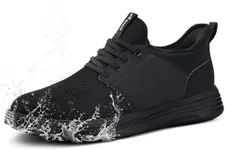 ARISIC Men's Non Slip Work Shoes Waterproof Slip On Lightweight Slip Resistant for Food Service Kitchen Chef Restaurant Arch Support Mesh Light Cushioning Breathable Stylish Working Footwear Black