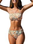 CUPSHE Bikini Set for Women Bandeau Top Back Tie Swimming Costume Mid Waisted Bottom with Removable Shoulder Straps Swimsuit Two Piece Multicolor M