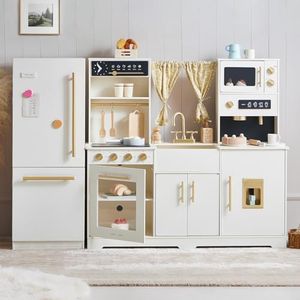 Tiny Land Wooden Play Kitchen & Fridge Set for Kids – Pretend Toy