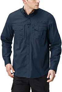 CQR Men's Long Sleeve Work Shirts, Ripstop Military Tactical Shirts, Outdoor UPF 50+ Breathable Button Down Hiking Shirt, TOS431-DNY X-Large