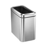 simplehuman 25 Liter / 6.6 Gallon Slim Open Top Small Garbage Can, Commercial Grade Heavy Gauge Office Trash Can, Brushed Stainless Steel