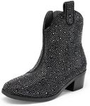 DREAM PAIRS Girls Cowgirl Cowboy Rhinestone Boots Ankle Low Heel Dress Booties,Size 3 Little Kid,Black,SDBO2407K