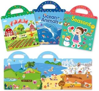 Sawnfay Reusable Sticker Book for Kids 2-4, 3 Sets Sticker Books for Toddlers, Toddler Travel Essentials, 115 Pcs Waterproof Stickers for Kids - Ocean Animals, Farms and Seasons