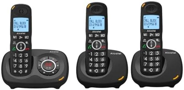 ALCATEL XL595 B Voice Trio - Téléphone Fixe Sans Fil Senior Avec Répondeur - Grand Écran Rétroéclairé - Mains Libres - Fonction Blocage Des Appels - Audio Boost - Répondeur 14 Min - 3 Combinés - Noir