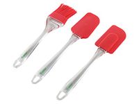 Clazkit - YHS1110 Silicone Non-Stick Spatula and Brush with Scraper Plastic Handle, 3-Pieces, Red