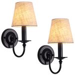 Black Wall Sconce Set of 2, LASENCHOO Candle Wall Light Fixture, Wall Sconces Lighting Indoor with Fabric Lampshade, Vintage Wall Lamps for Bedroom Bedside Living Room Hallway Entryway Porch