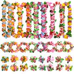 32pcs Hawaiian Leis Party Decorations, Necklace Flowers Bracelets Headband, Tropical Hawaiian Party Night Bar Vacation