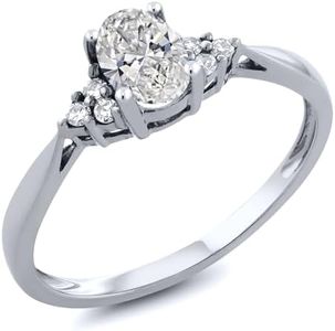 Gem Stone King Solid 14K Gold Lab Grown Diamond Engagement Ring For Women | Center Oval Shape 6X4MM | Wedding Anniversary Promise Gold Ring | 1/2 Cttw | Available in Size 5, 6, 7, 8, 9