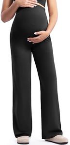 POSHDIVAH Women's Creamluxe Maternity Yoga Wide Leg Pants Tall Pregnancy Clothes Work Dress Casual Sweatpants Trousers with Pockets Black X-Small