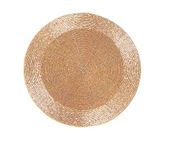 SIMPI HOME DECOR Glass Beads and Polyester Fabric Round Handmade Placemat (Light Gold, 12 Inches) SHD7