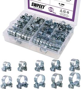 Swpeet 120Pcs 10 Sizes Zinc Plated Mini Fuel Injection Line Style Hose Clamp Assortment Kit Perfect for Automotive, Agriculture, Plant & Construction