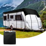 RV Caravan Cover Waterproof, Universal 210D Oxford Cloth Caravan Roof Cover, Breathable Motorhome Top Cover Frost UV Protector Tarpaulin with Retractable Straps for Camper Travel (7.5 x 3M)