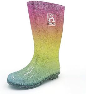 Amoji Girl Glitter Rain Boots Youth Garden Rubber Boots Children Wellies Outdoor Waterproof Boots Rainbow HL2103 Size 3 Big Kid