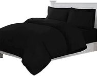 Linens World 200 Thread Count 100% Egyptian Cotton Duvet Quilt Cover Bedding Sets with Pillow cases (Black, Double)