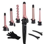 AGARO HS1707 6-in-1 Multi Hair Styler, Curling Wand Set, Instant Heat Up, 6 Interchangeable Barrels, Tourmaline Infused Ceramic Coated Barrel, Adjustable Temperature Settings, Black & Rose gold