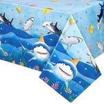 WERNNSAI Shark table cover - 1Pcs 137 x 274cm Shark theme Rectangle Tablecloth Birthday Party Decorations for Kids Boys Pool Baby Shower Blue Ocean Shark Under The Sea Theme Party Supplies