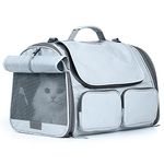 FUKUMARU Cat Carrier, Soft-Sided Small Dog Carrier, Large Cat Travel Bag with 4 Mesh Windows, Under 6.8 Kg Airline Approved Pet Carrier with 4 Storage Pockets, Rollable Cover for Nervous Cats, Grey