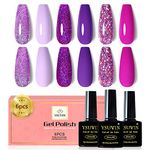 Yueshop 6 Colors Gel Nail Polish Set - Grape Purple Glitter Gel Nail Polish Purple Sparkle Gel Polish Soak Off UV LED Gel Nail Lamp Nail Art Varnish Kit For Women Beauty