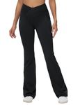 BALEAF Women's Tall Flare Leggings 34" Tummy Control Crossover High Waisted Long Bootcut Yoga Pants with Pockets Work Casual Black M