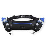 Fitletic Hydration Running Belt with Water Bottles (2X 250ml) Bum Bag with Adjustable Strap and Running Gels Holder Ideal Waist Bag Smart Phone Holder for Men and Women (L/XL) (Black/Blue)