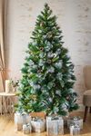Marco Paul Artificial 6ft Christmas Tree - 180cm Easy Assembly Premium Xmas Tree with Thick Hooked Branches, Metal Stand & Fake Snow - Green & White Trees for Christmas Decorations & Xmas Home Decor