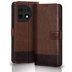 TheGiftKart Flip Back Cover Case for OnePlus 11 5G | Dual-Color Leather Finish | Inbuilt Stand & Pockets | Wallet Style Flip Back Case Cover for OnePlus 11 5G (Brown & Coffee)