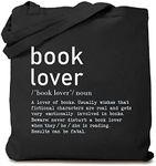 TSIIUO Women's Book Lover Noun Canvas Tote Bag Funny Reader Gift Library Reusable Shopping Canvas Bag, Black, 15.8 x 13.5 inches