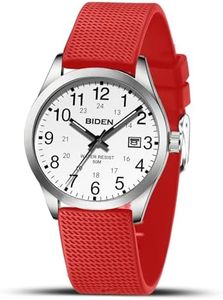Reloje Hombre Reloj de Cuarzo Analógico para Hombre Reloj Resistente al Agua 30M Relojes de Pulsera para Hombre Casuales de Negocios de Moda con Fecha Banda de Silicona Luminosa (Plata Blanco Rojo)