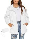 Women's Waterproof Raincoat Lightweight Rain Jacket Hooded Windbreaker with Pocket for Outdoor White S