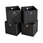 Home Source Cube Storage Boxes - Collapsible Fabric Storage Baskets for Shelves, Closet, Underbed - Foldable Canvas Organising Boxes for Toys, Wardrobe, 4 piece, Black