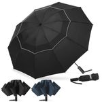 Fulynmen 62 Inch Large Compact Golf Umbrella Travel Umbrellas for Rain Large Size Windproof, Inverted Reverse 10 Ribs Double Canopy Folding Golf Umbrella Automatic Open Close Black