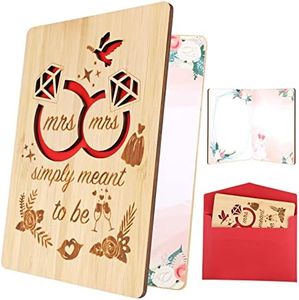 HOWAF Tarjeta de Felicitación de Boda de Madera, Mrs & Mrs Wedding Felicitations Invitaciones de Boda para Lesbianas Bambú Real Tarjetas Boda las Mejores Ideas para Aniversario Bodas Cumpleaños
