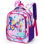 WAWSAM Butterfly Girls Backpack - Waterproof Backpacks for Kids Girls School Bag Kindergarten Primary Elementary Shoulder Book Bag Kids Backpack with Chest Strap and Bottle Pocket Travel Daypacks