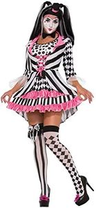 Forum Novelties Novelties-X76359 X76359 Costume de Clown Arlequin pour Femme, Blanc, Noir, Rose, Multicolore, UK 10-12