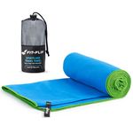 Fit-Flip Microfibre towel - compact, ultra lightweight & quick dry towel - the perfect gym, travel & beach towel - swimming towel for sports, camping & hiking (100x200cm blue-green + bag)