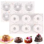 HUAKENER 2 Pcs Mini Bundt Cake Pan, 6-Cavity Fluted Tube Cake Pan, Non-stick Silicone Baking Mold for Cupcakes, Donuts, Muffins, Cornbread, Brownies, Jellies