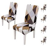 House of Quirk Elastic Chair Cover Stretch Removable Washable Short Dining Chair Cover Protector Seat Slipcover (Pack 6, Classic Beige), Polyester