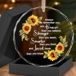 Elegant Crystal Glass Ornaments, Always Remember You are Braver Than You Believe for Encourage Friends, Colleagues and Loved Ones, Christmas Ornaments Gift for Friends