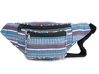 K London Stylish Canvas Dari Woven Multi Colored Ethnic Design Waist Pack Waist Pouch Travel Pouch Passport Holder Waist Bag with Adjustable Strap(11700_Lurex_Dari_Blue)