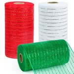 tenn well 3 Rolls Poly Mesh Ribbon for Wreath Making, 6 Inch x 10 Yards Red Green White Stripe Deco Mesh Rolls for Wreaths, Swags and Christmas Decoration