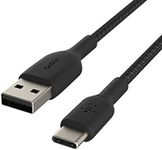 Belkin CAB002bt3MBK USB-C Cable (Braided USB to USB-C Cable Tested to Withstand 10000+ Bends) for S20, Note10, Pixel 4, Nintendo Switch, More (Black, 3M),Black