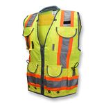 Radians SV55 Class 2 Heavy Woven Two Tone Engineer Vest with Padded Neck to Support Extra Weight in Cargo Pockets, Green, Large