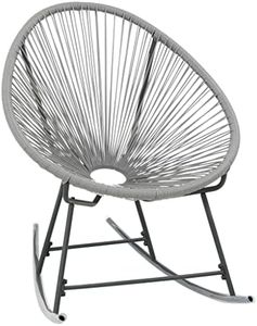 vidaXL Industrial-Style Rocking Moon Chair for Outdoor Use - Grey Poly Rattan with Polyurethane and Powder-Coated Steel Frame