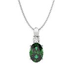 Clara 925 Sterling Silver Dark Green Oval Pendant with Chain Necklace | Rhodium Plated, Swiss Zirconia | Gift for Women & Girls