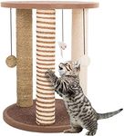 Cat Scratching Post - 3 Scratcher Posts with Carpeted Base Play Area and Perch - Furniture Scratching Deterrent for Indoor Cats by PETMAKER (Brown), Large